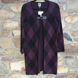 Anne Klein Purple and Black Argyle Cardigan